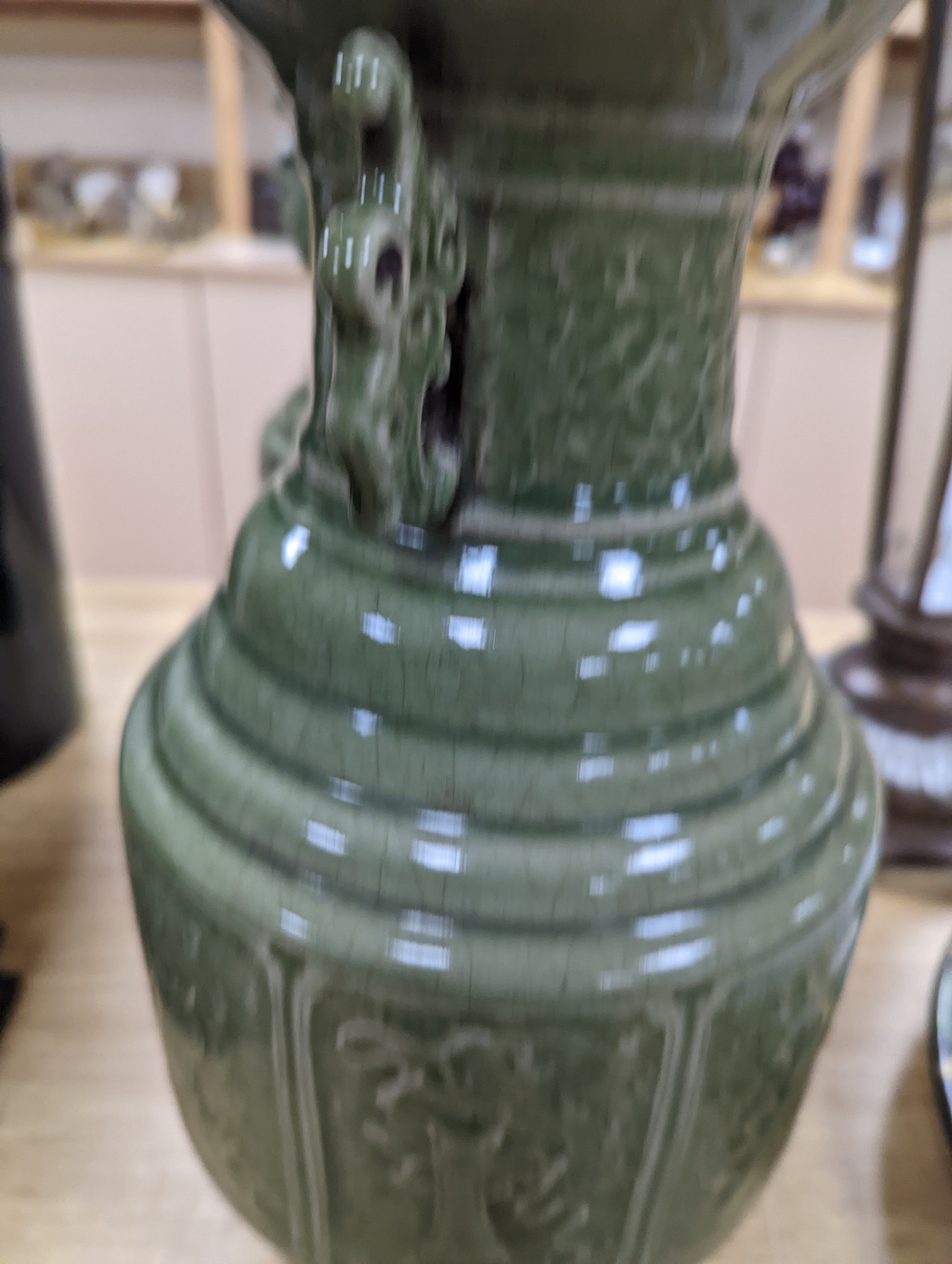 A pair of Chinese celadon glazed vases 35cm